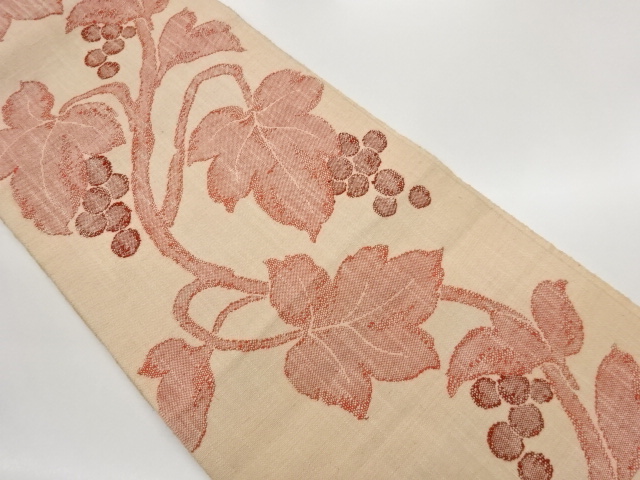 JAPANESE NAGOYA OBI / MAWATA TSUMUGI / WOVEN GRAPE ARABESQUE